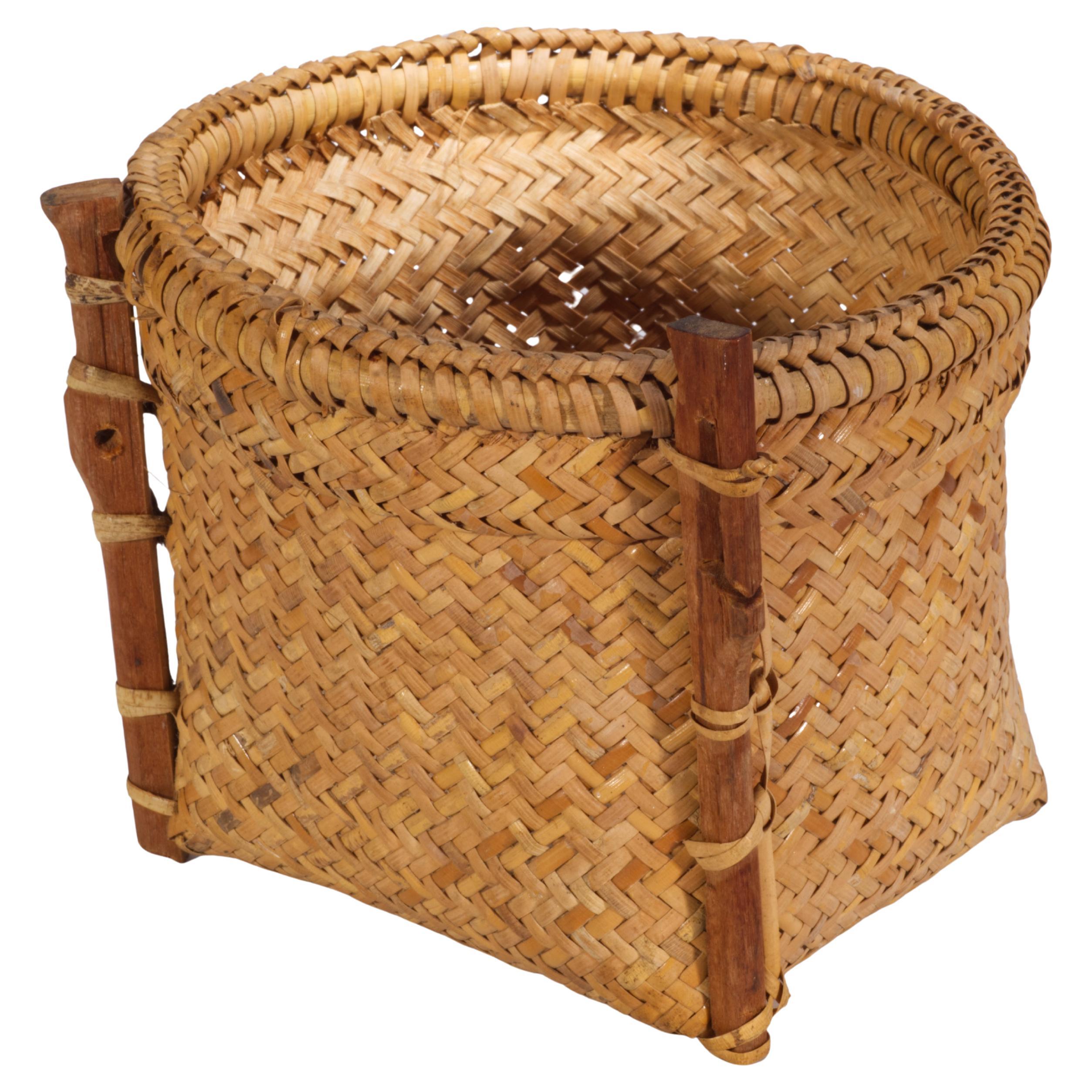 Vintage Splint Bamboo Rattan Woven Storage Ikebana Basket