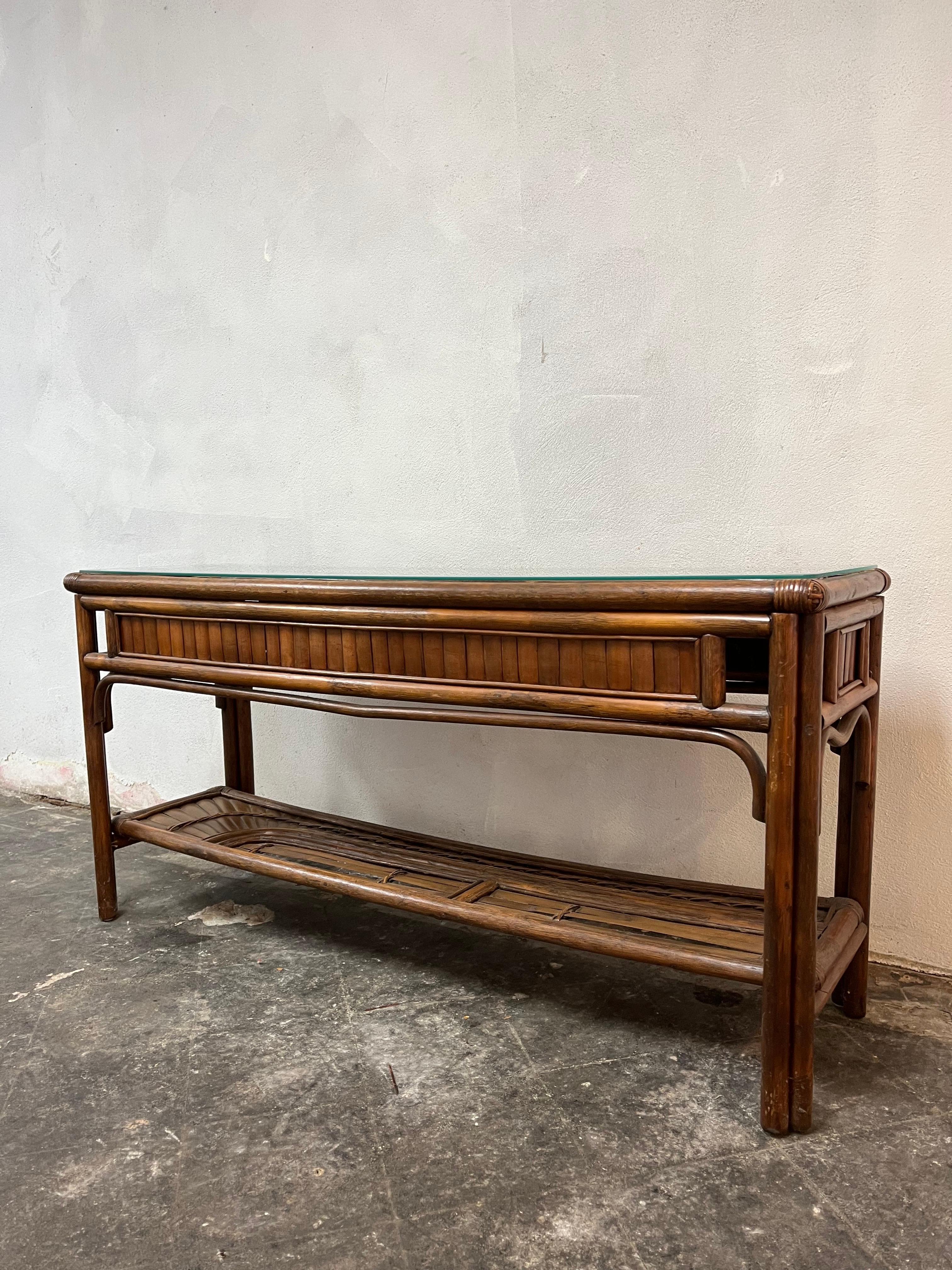 20th Century Vintage Split Bamboo Console Sofa Table style of Rising Sun  For Sale