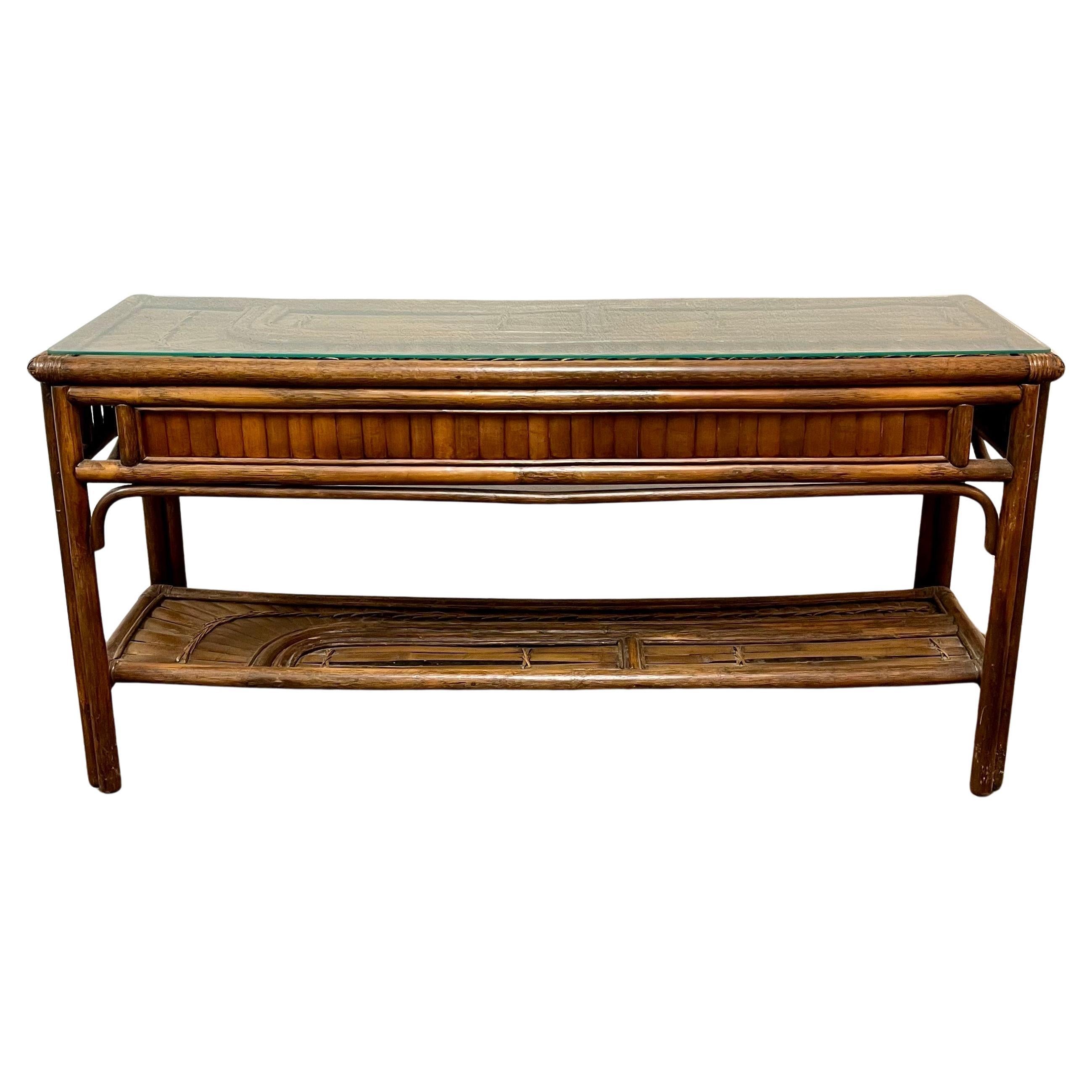 Vintage Split Bamboo Console Sofa Table style of Rising Sun  For Sale