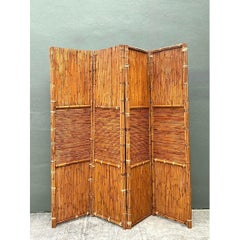 Vintage Split Bamboo Folding Screen