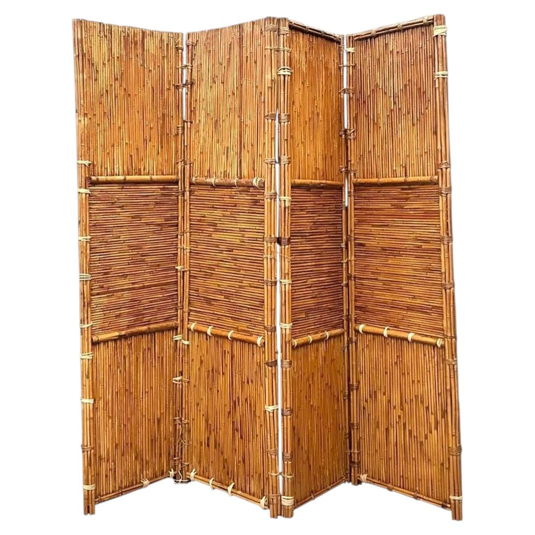 Paravent vintage en bambou fendu
