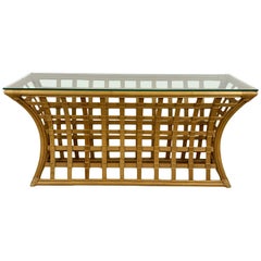 Vintage Split Bamboo Rattan and Glass Console Table