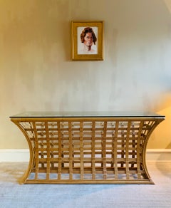 Vintage Split Bamboo Rattan and Glass Console Table
