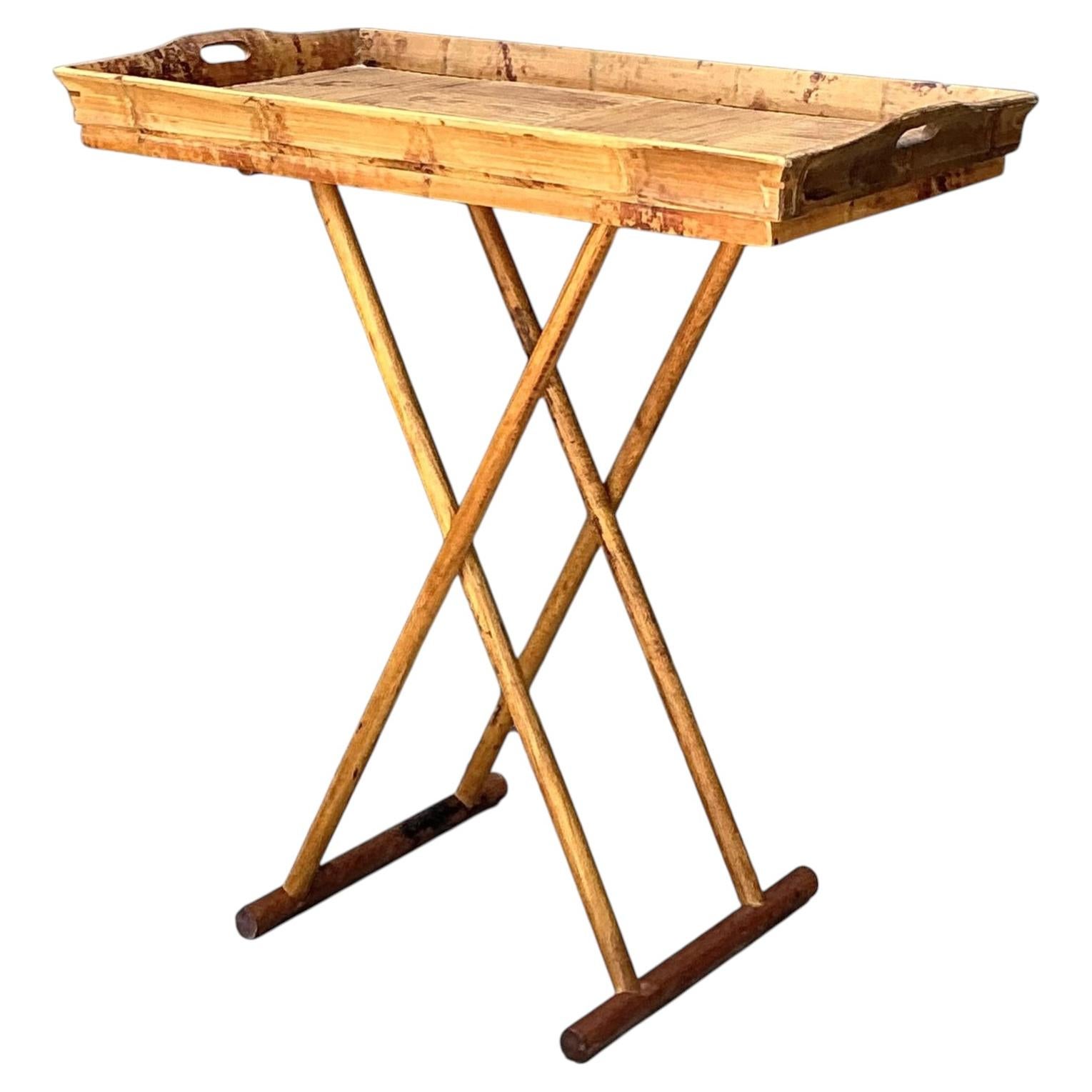 Vintage Split Bamboo Tray Table For Sale