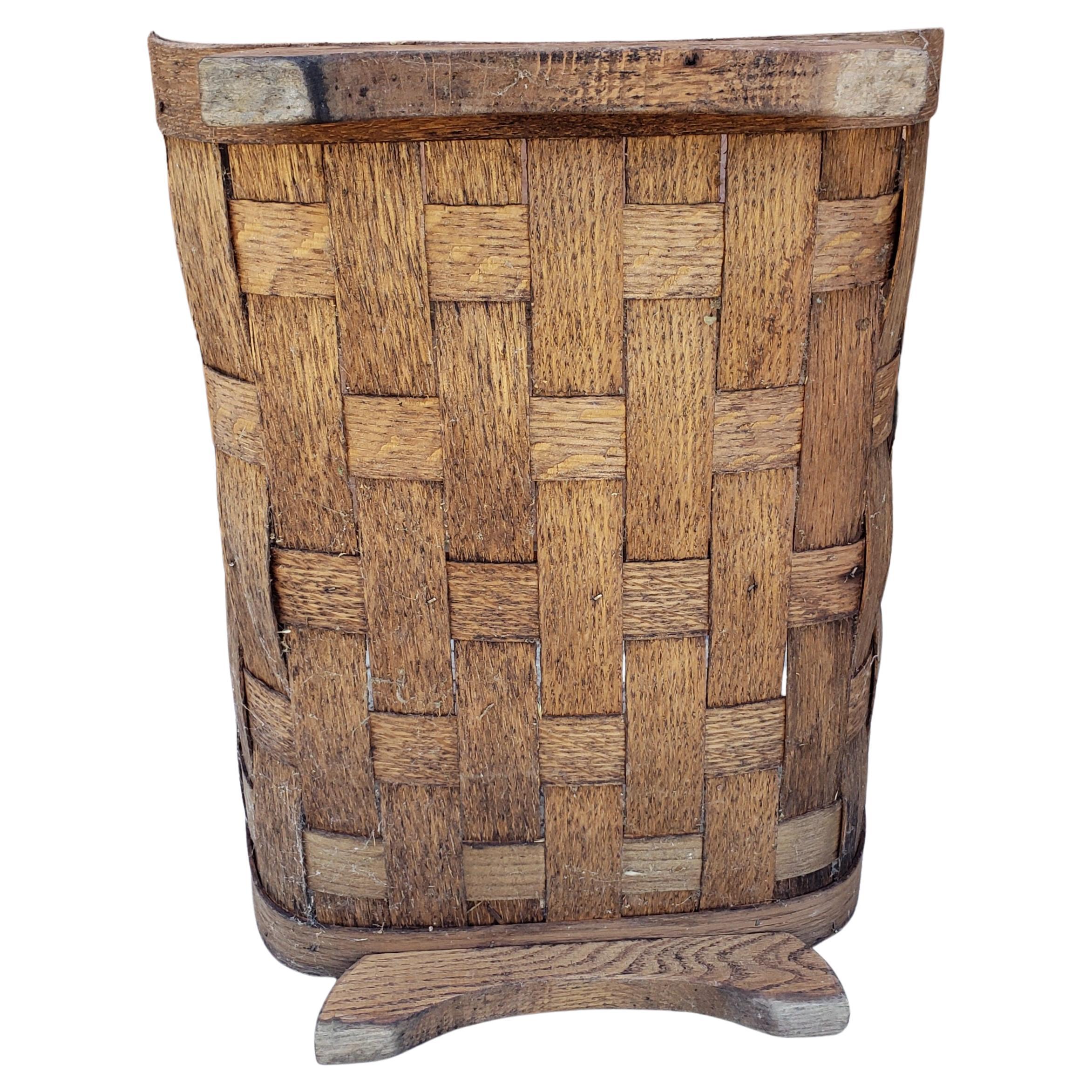 Mid-Century Modern Vintage Split Oak Fireplace Logs Holder Basket