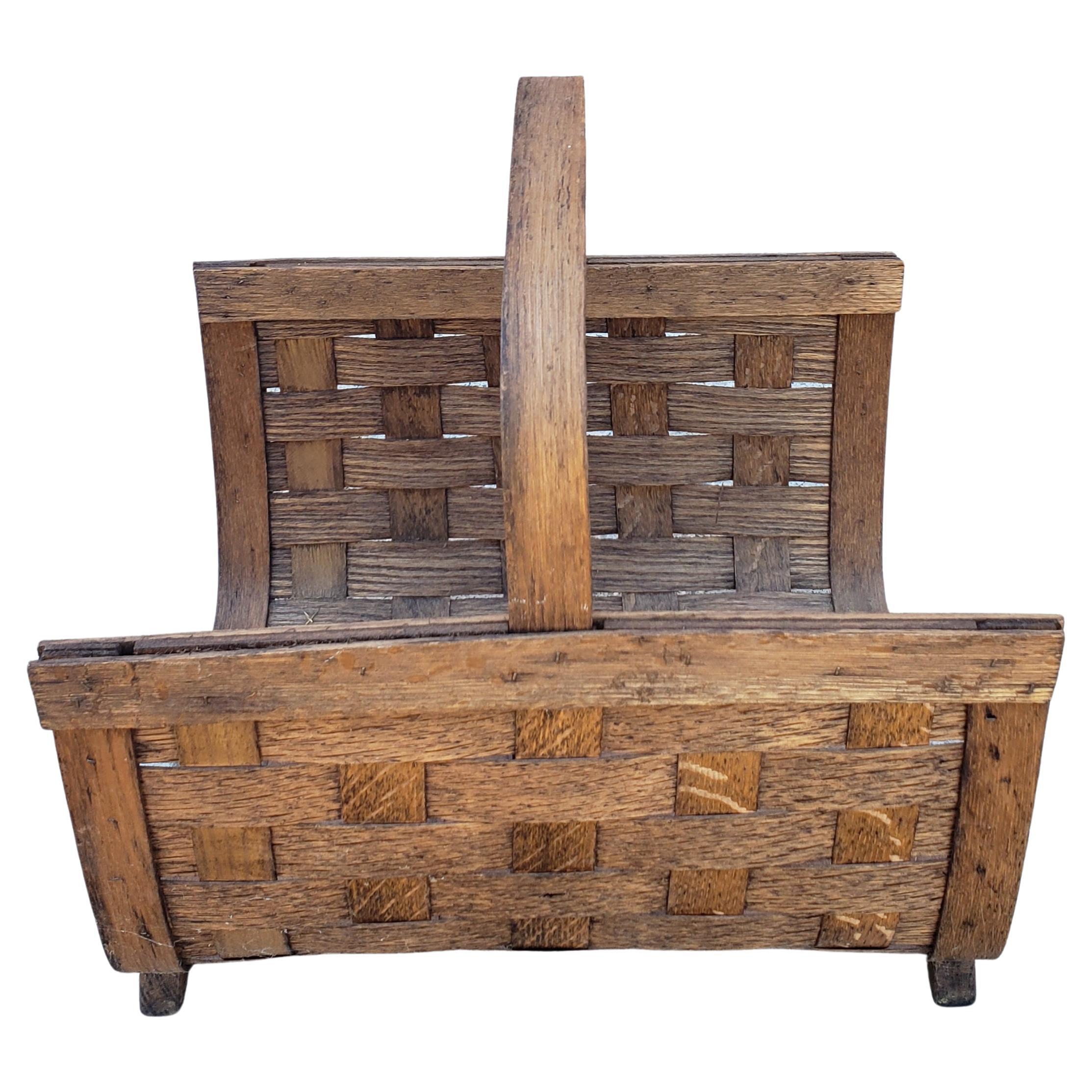 Vintage Split Oak Fireplace Logs Holder Basket