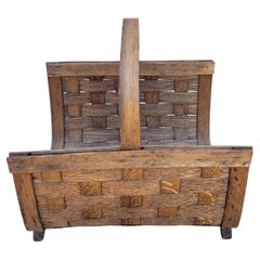 Vintage Split Oak Fireplace Logs Holder Basket