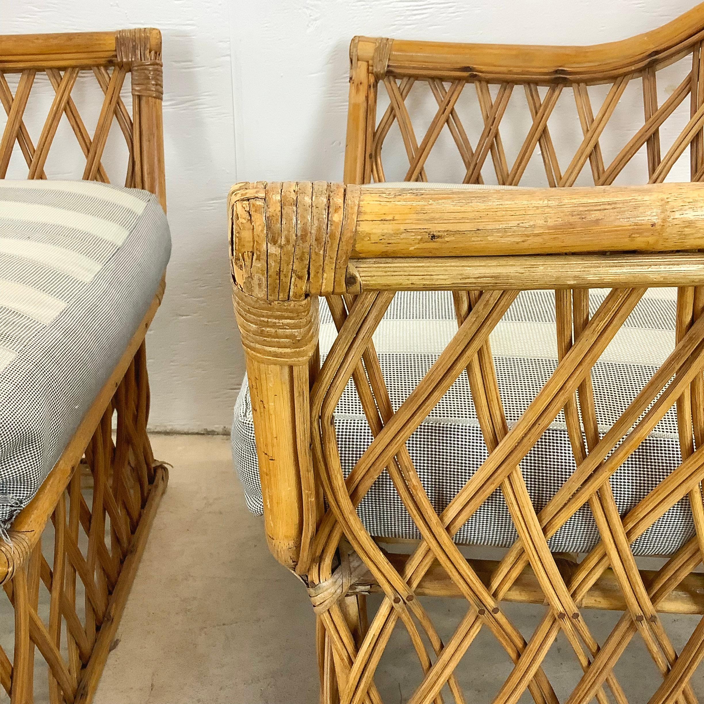 Vintage Split Reed Accent Chairs - Boho Coastal Pair For Sale 6