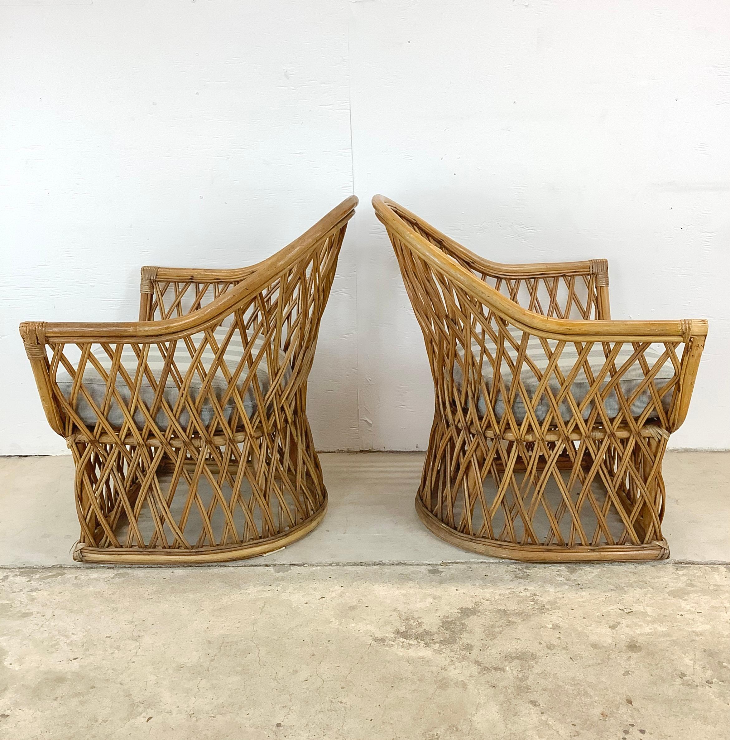 Rattan Vintage Split Reed Accent Chairs - Boho Coastal Pair For Sale