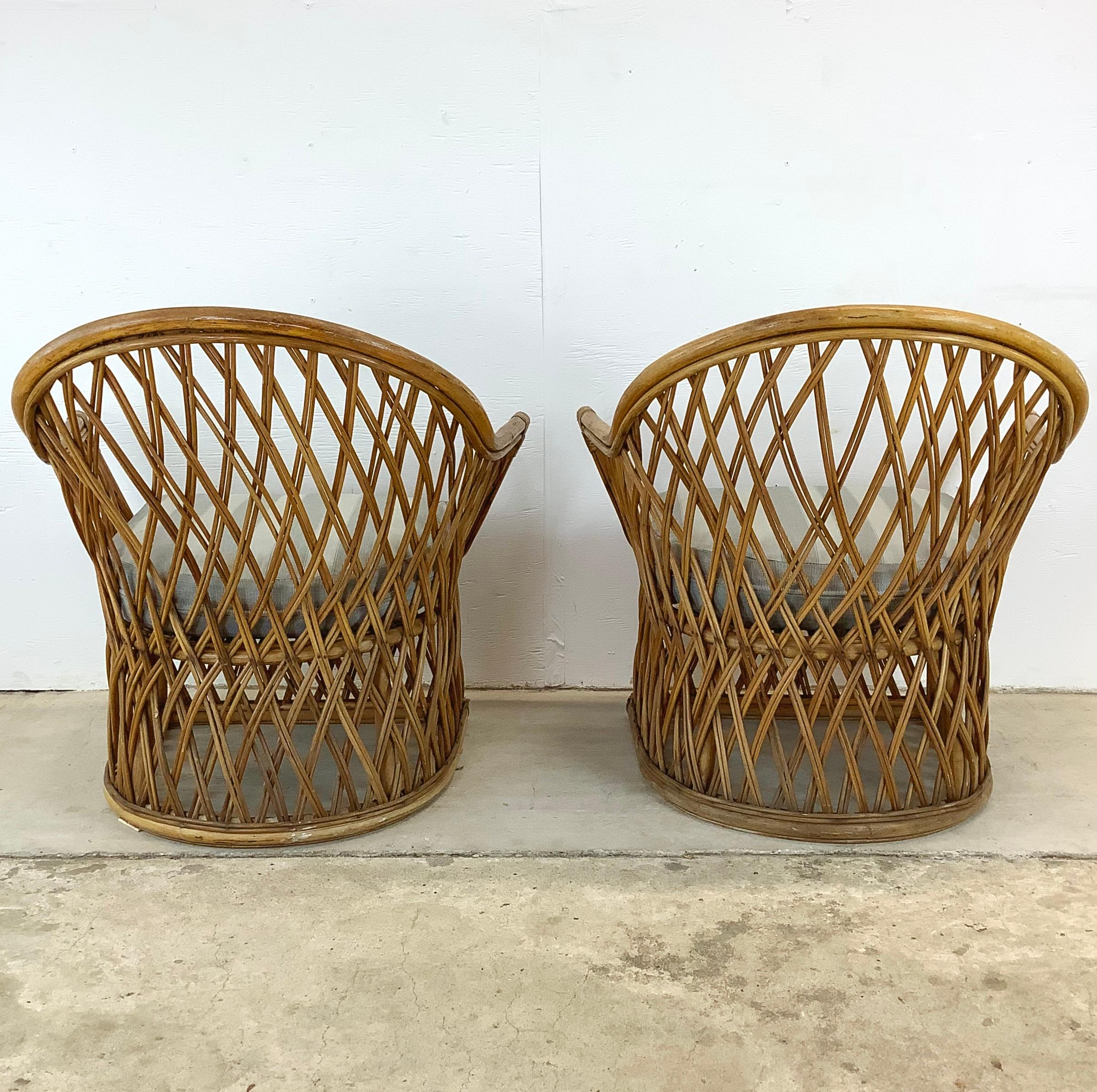 Vintage Split Reed Accent Chairs - Boho Coastal Pair For Sale 1