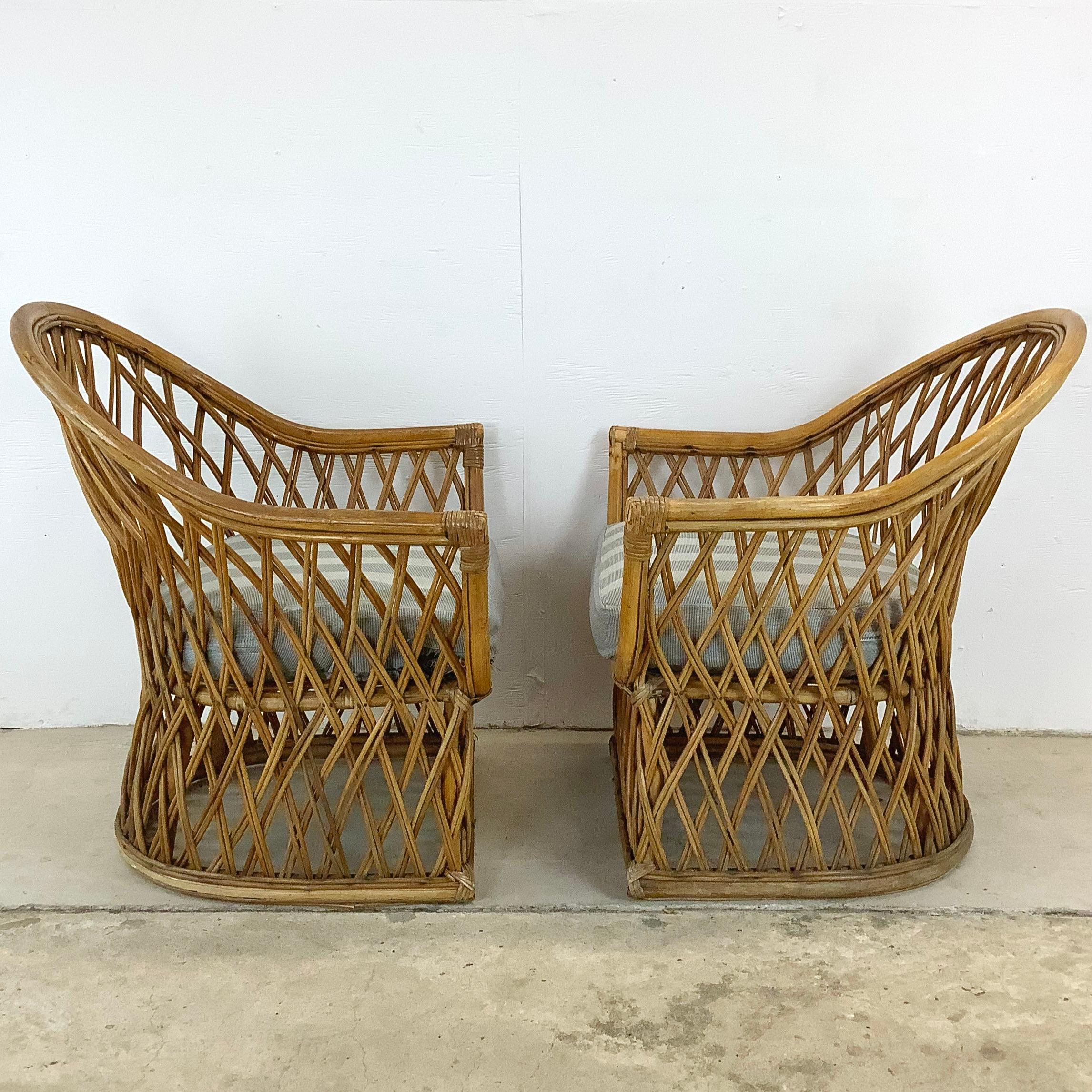 Vintage Split Reed Accent Chairs - Boho Coastal Pair For Sale 2