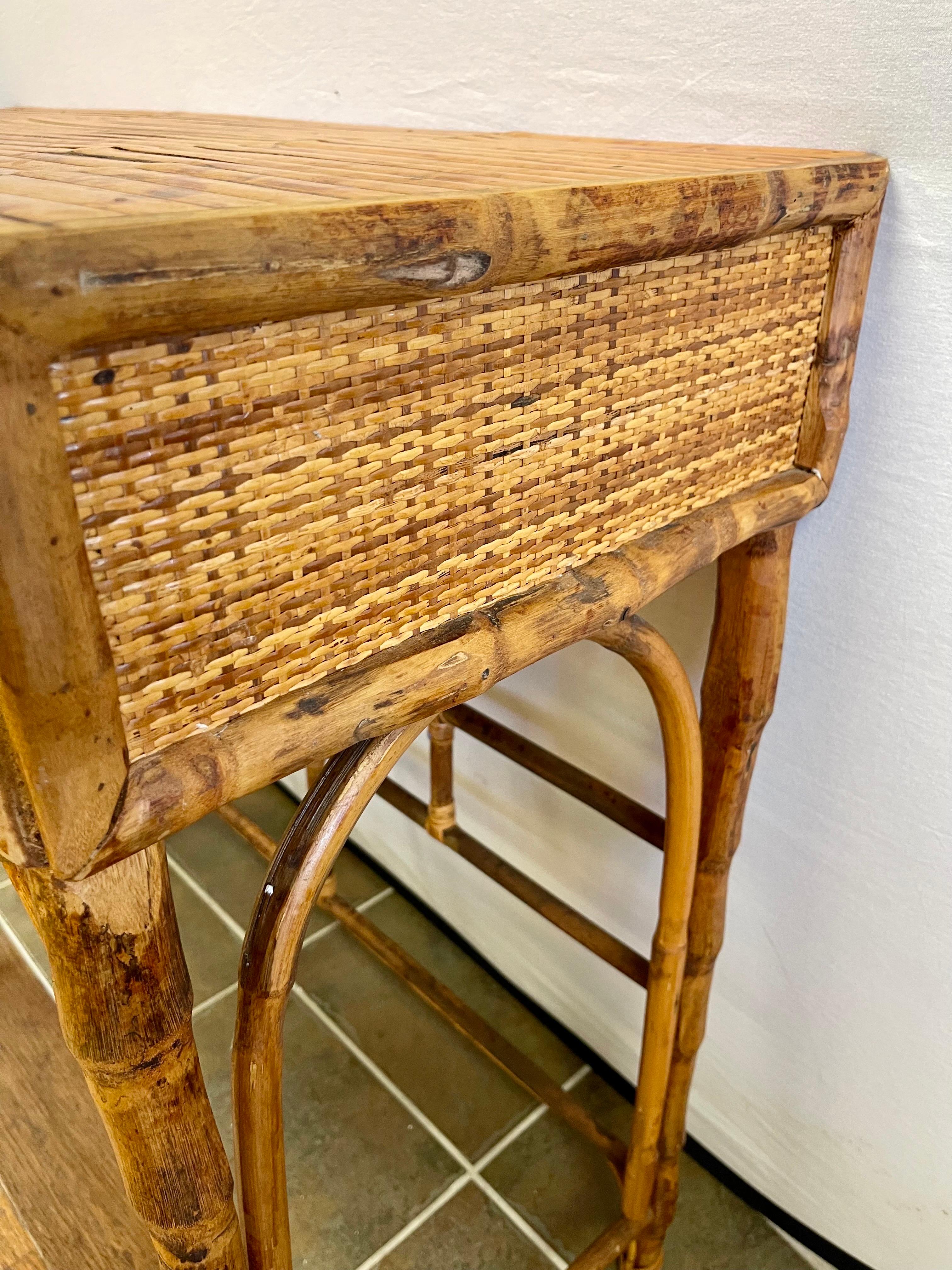Mid-20th Century Vintage Split Reed Bamboo and Cane Console Table