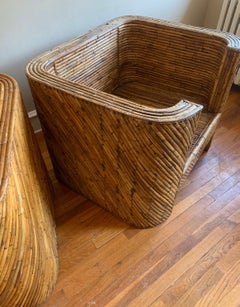 Vintage Split-Reed Bamboo Club Chairs, a Pair