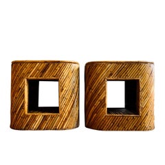 Vintage Split-Reed Bamboo Side Tables, a Pair