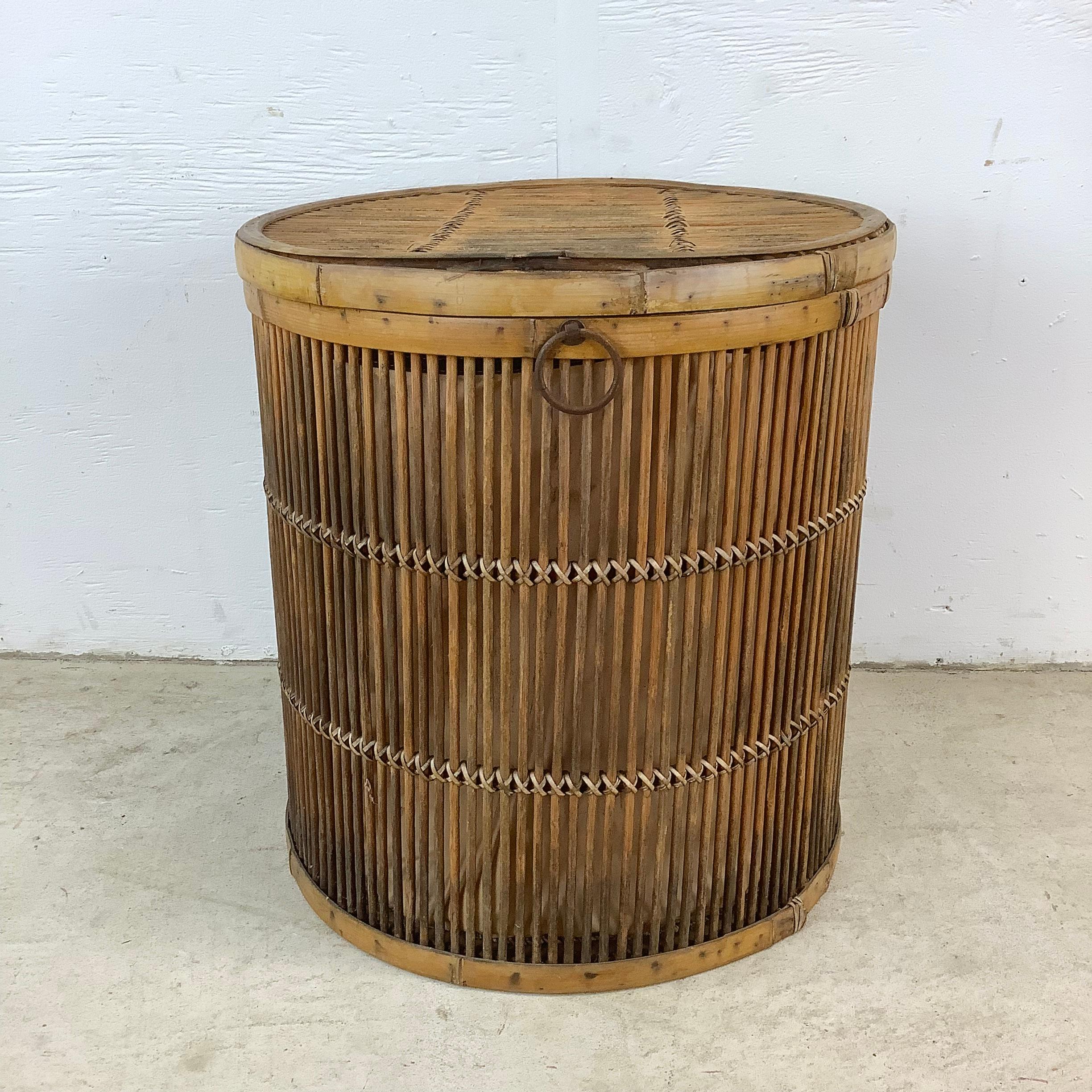 Vintage Split Reed Basket With lid For Sale 6