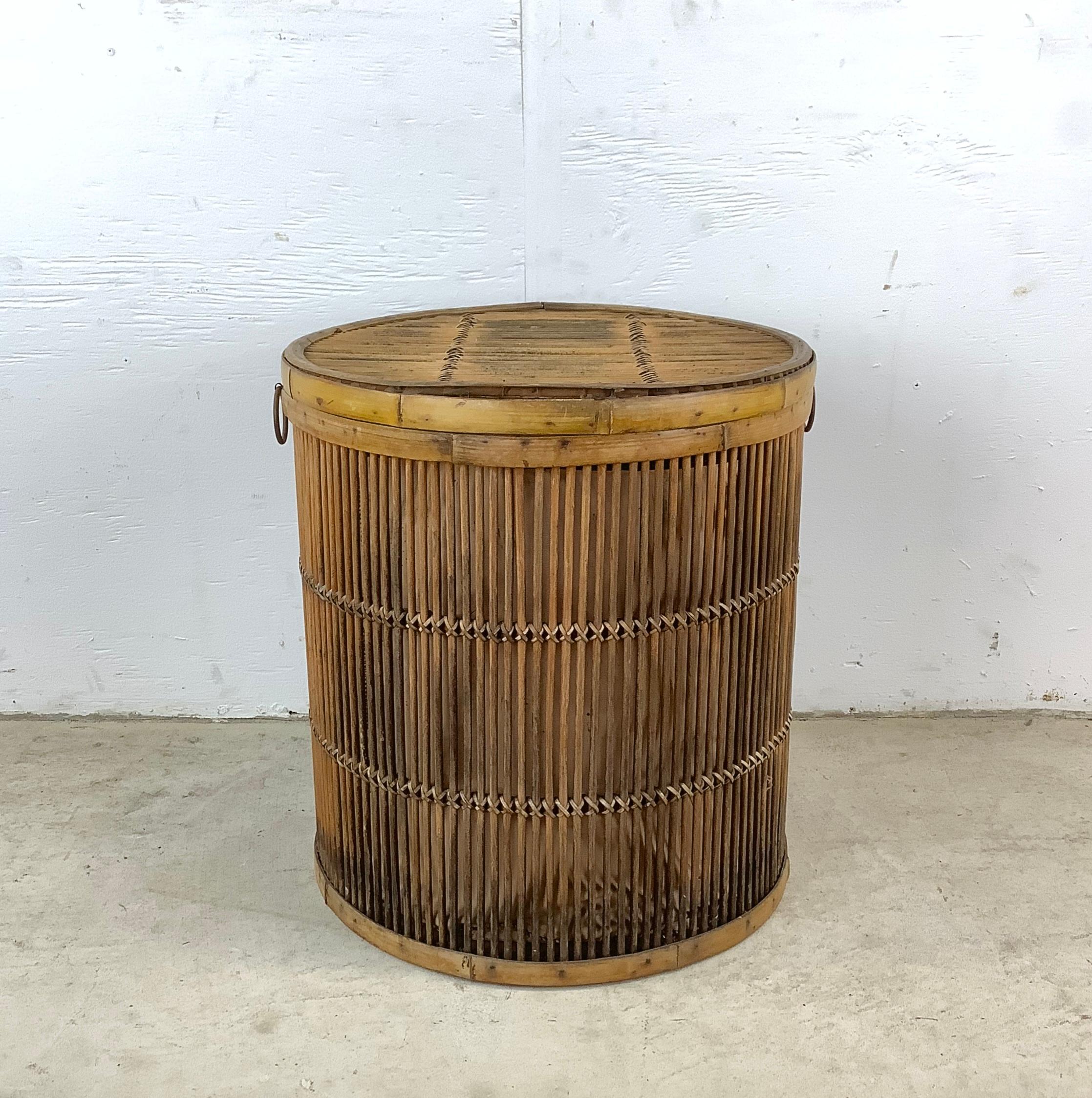 Bohemian Vintage Split Reed Basket With lid For Sale