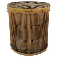 Cesta Vintage De Caña Partida Con Tapa