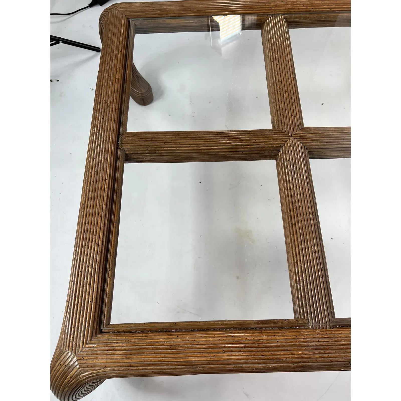 Vintage Split Reed Rattan Chow Leg Coffee Table For Sale 1
