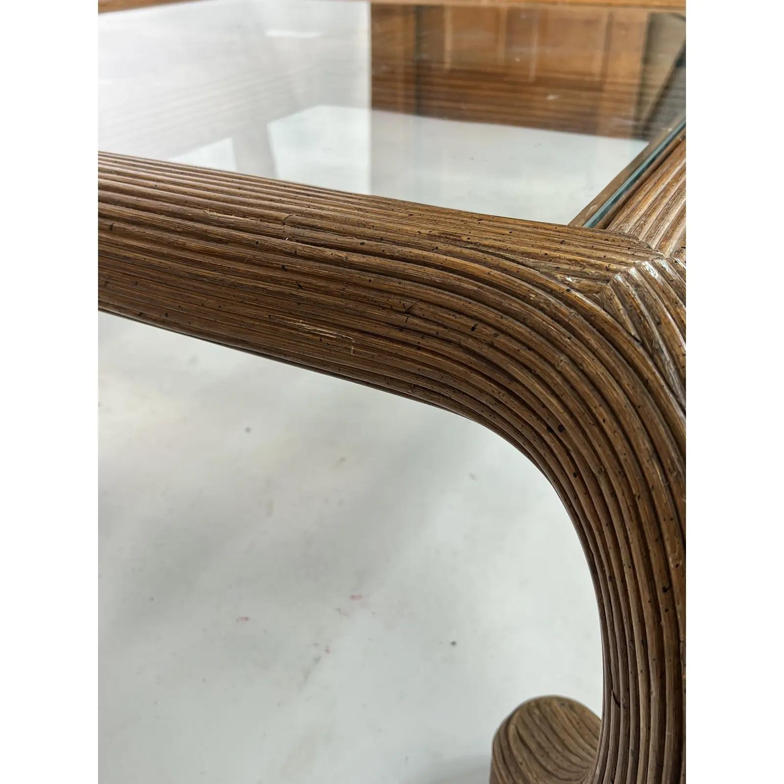 Vintage Split Reed Rattan Chow Leg Coffee Table For Sale 2