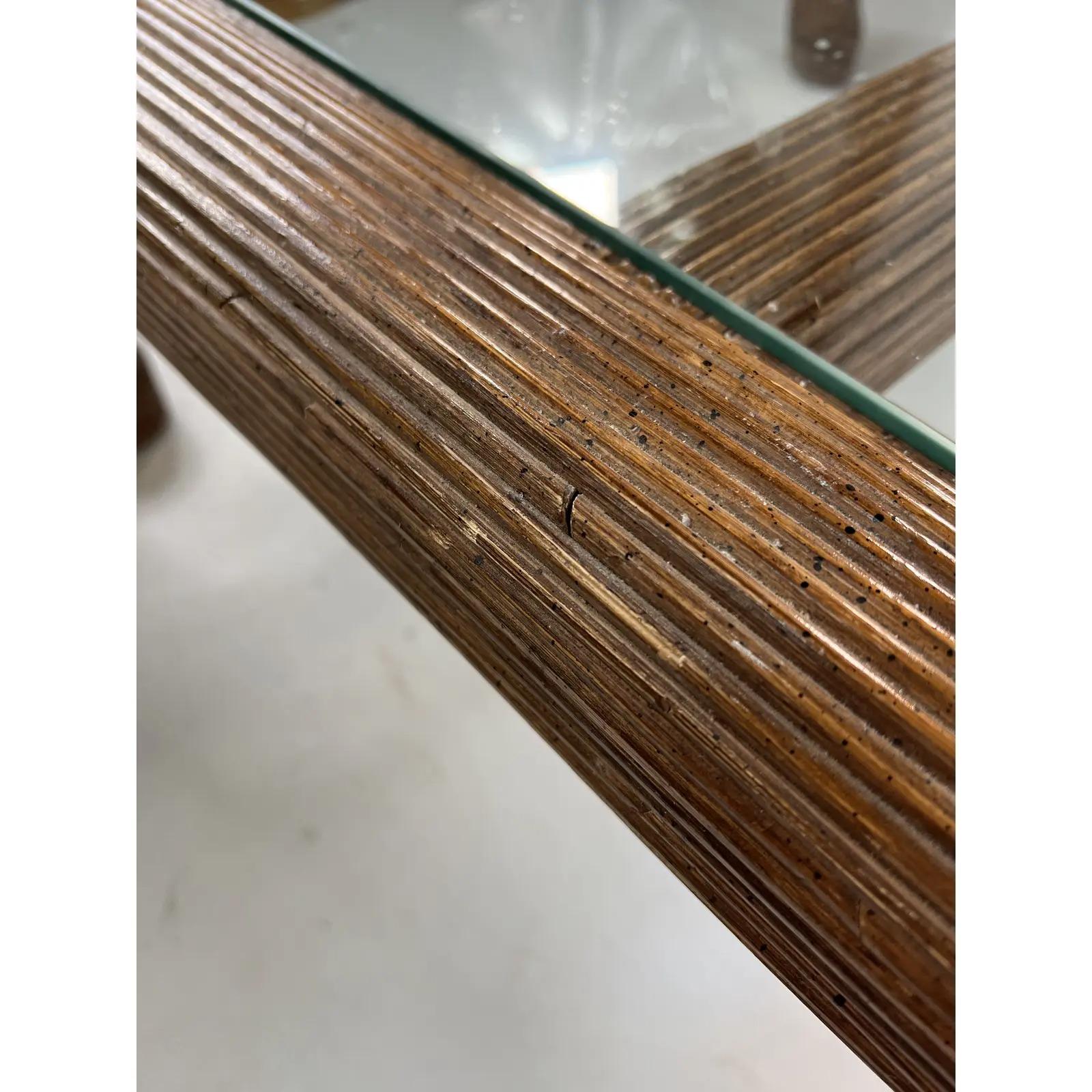 Unknown Vintage Split Reed Rattan Chow Leg Coffee Table For Sale