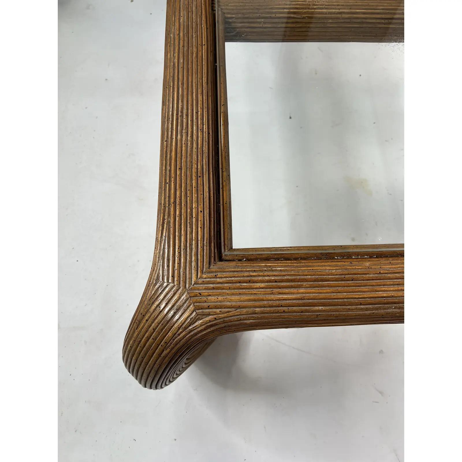 Late 20th Century Vintage Split Reed Rattan Chow Leg Coffee Table For Sale