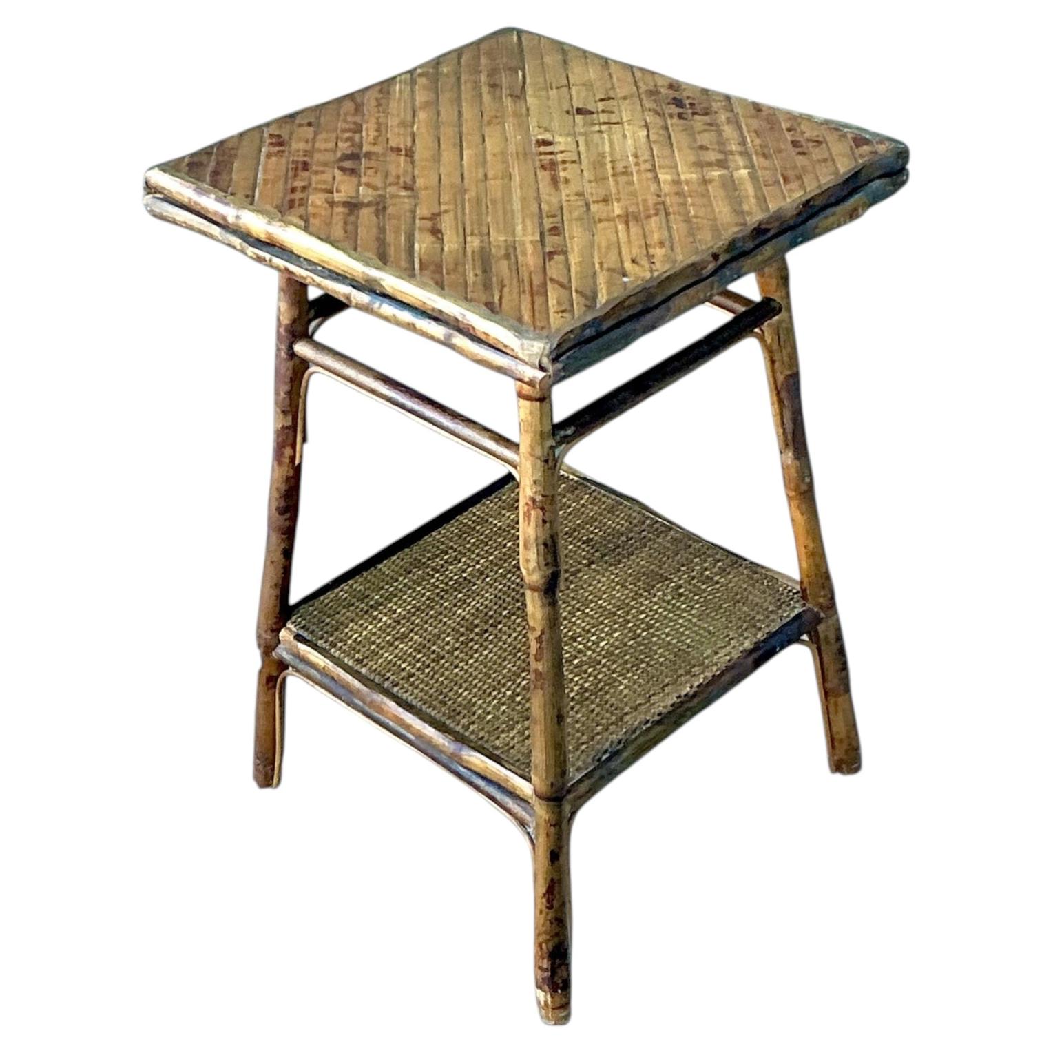 Vintage Split Reed Side Table For Sale