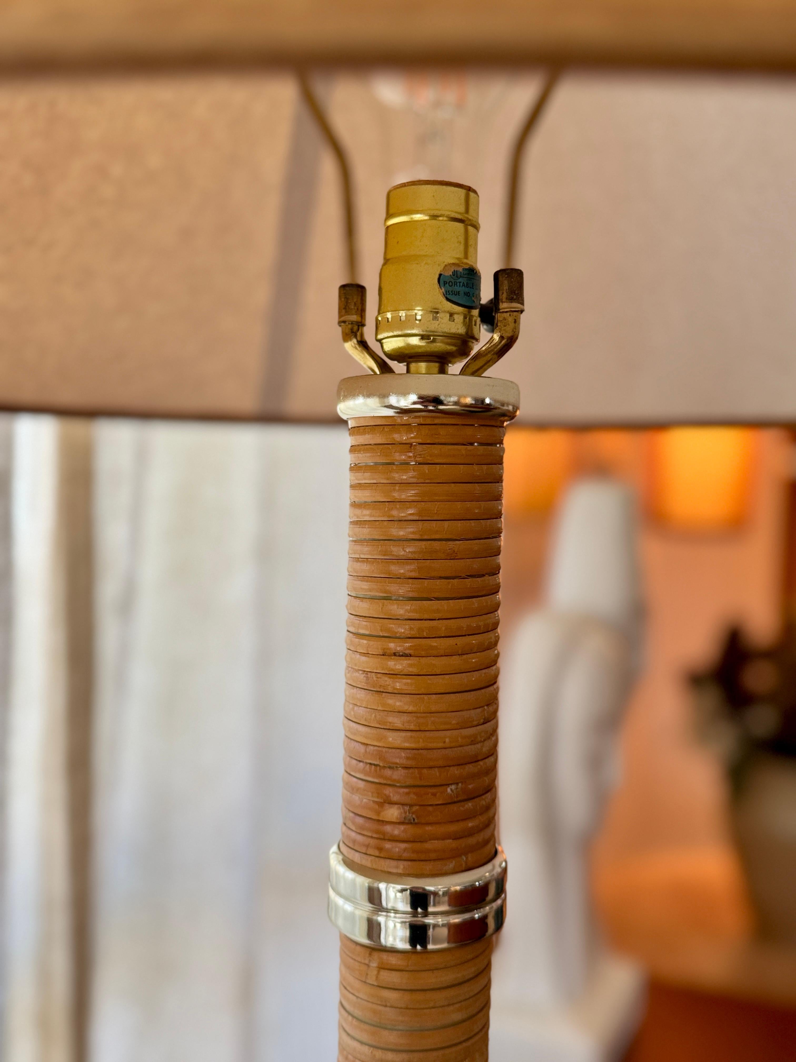 Late 20th Century Vintage split reed wrapped column table lamp, circa 1970s