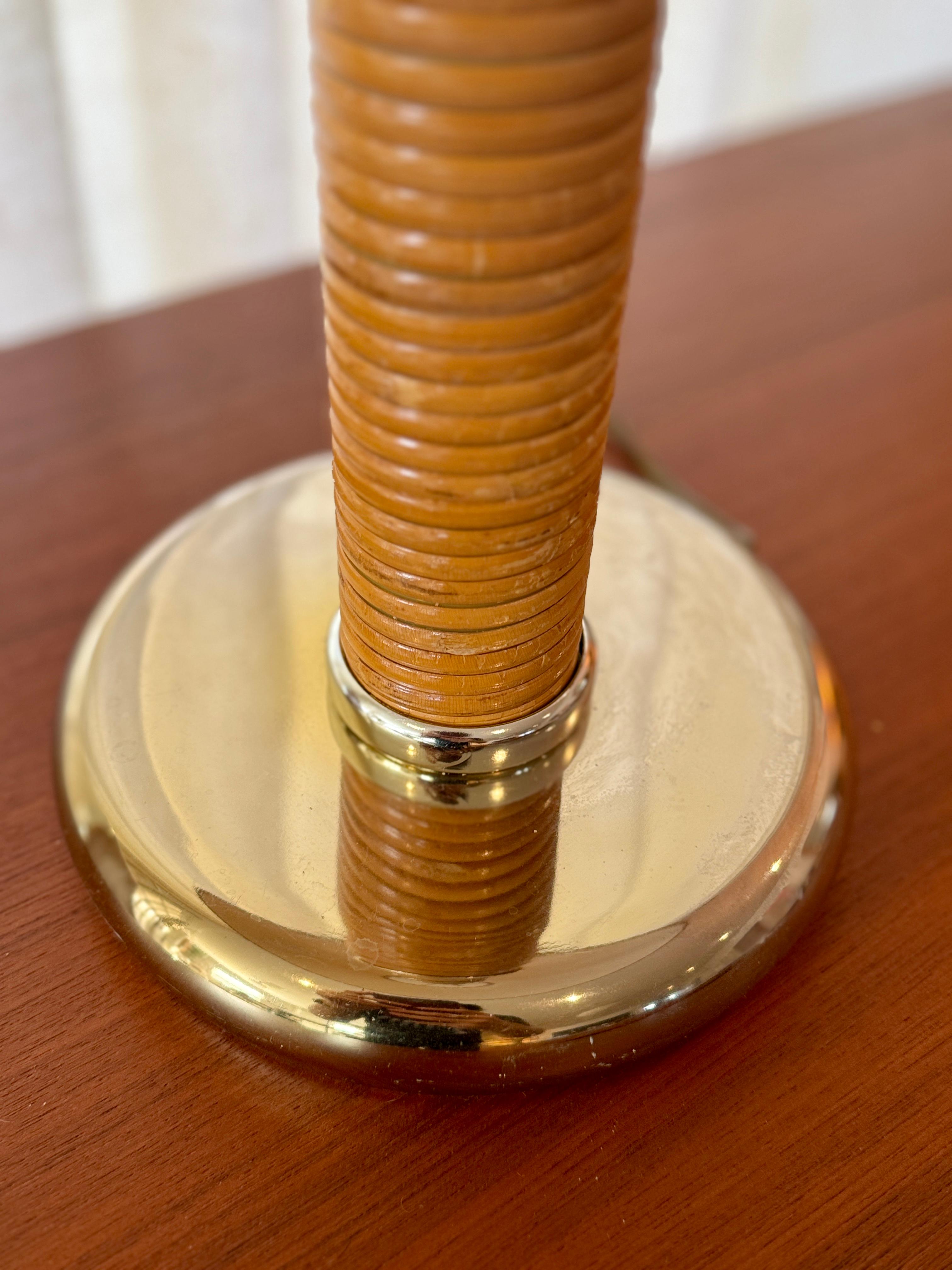 Bamboo Vintage split reed wrapped column table lamp, circa 1970s