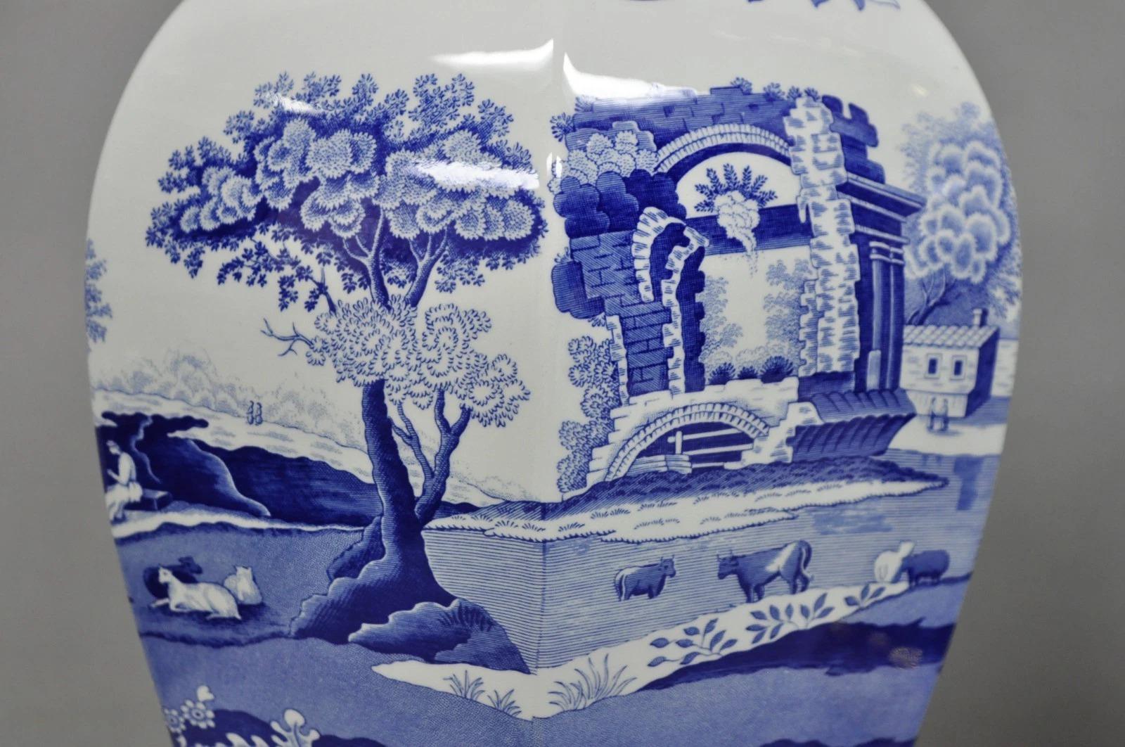 Vintage Spode Chinoiserie French Blue White Porcelain Ginger Jar Table Lamp Pair For Sale 2