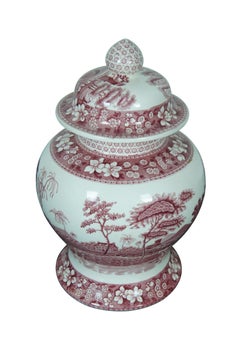 Vintage Spode Chinoiserie Pink Tower Temple Mantel Urn Lidded Ginger Jar 11"