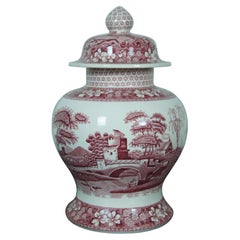Vintage Spode Chinoiserie Pink Tower Temple Mantel Urn Lidded Ginger Jar 11"