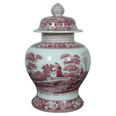 Vintage Spode Chinoiserie Pink Tower Temple Mantel Urn Lidded Ginger Jar 11"