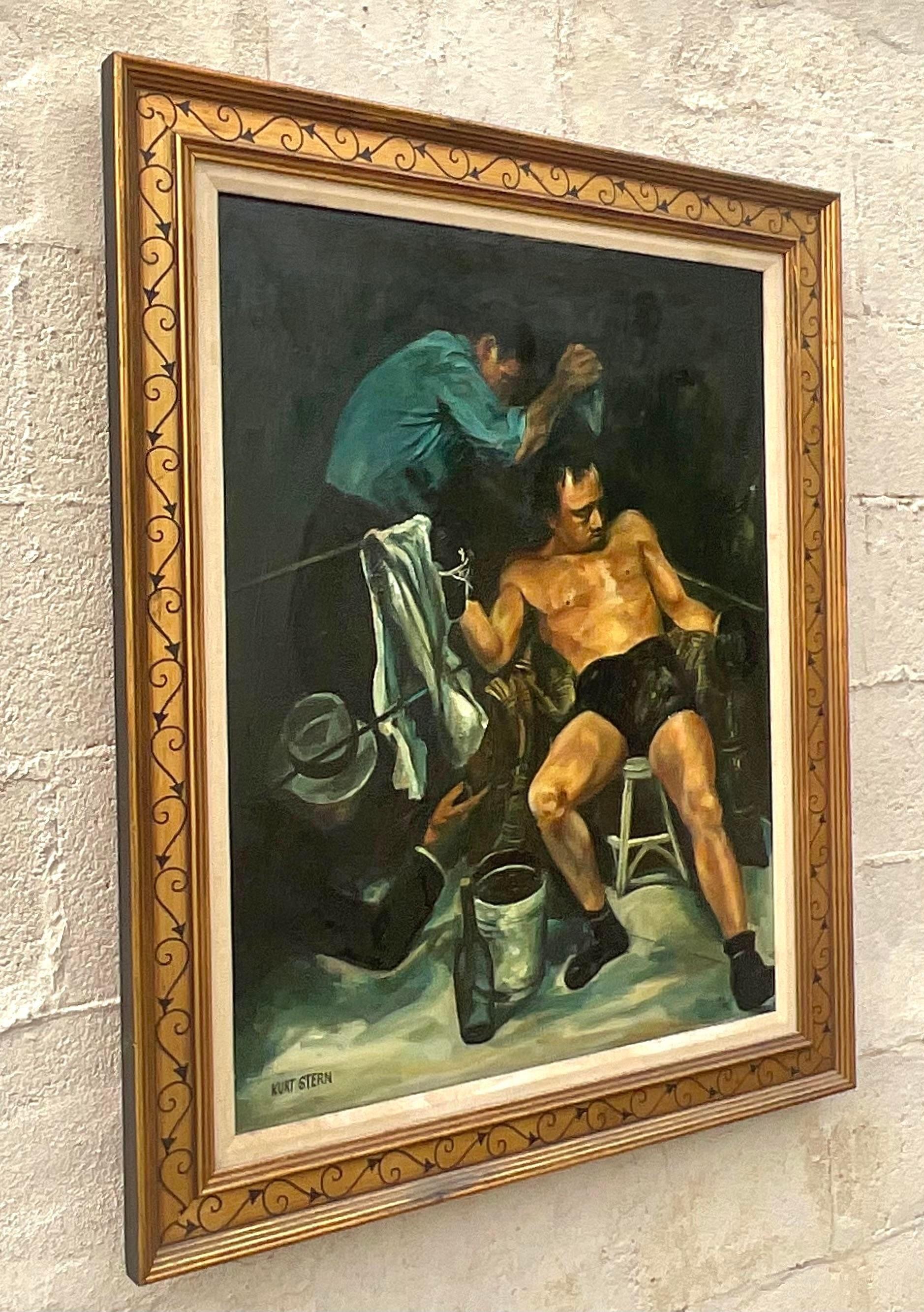 20th Century Vintage Sport Figurative Signed Oil Painting on Canvas For Sale