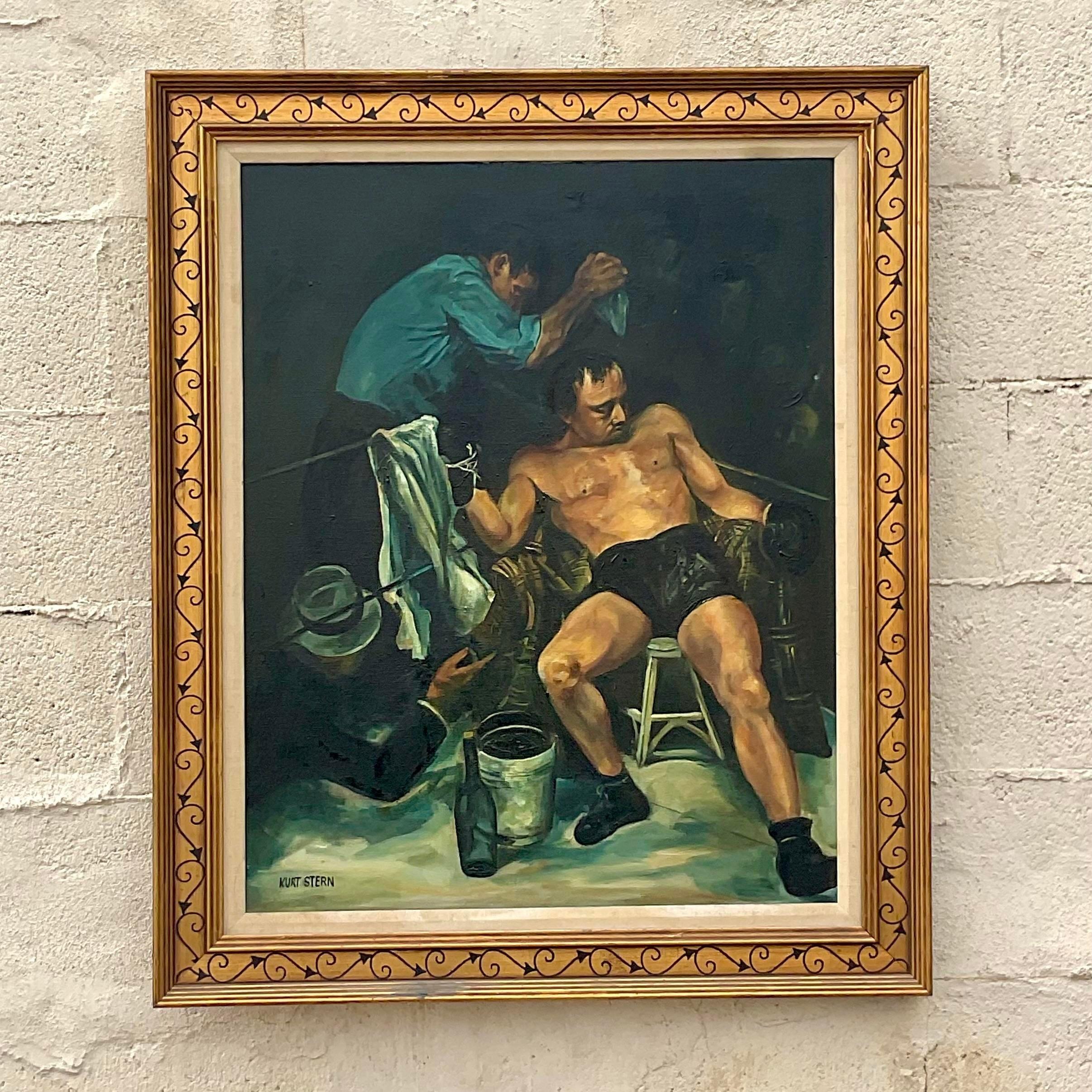 Vintage Sport Figurative Signed Oil Painting on Canvas For Sale 1
