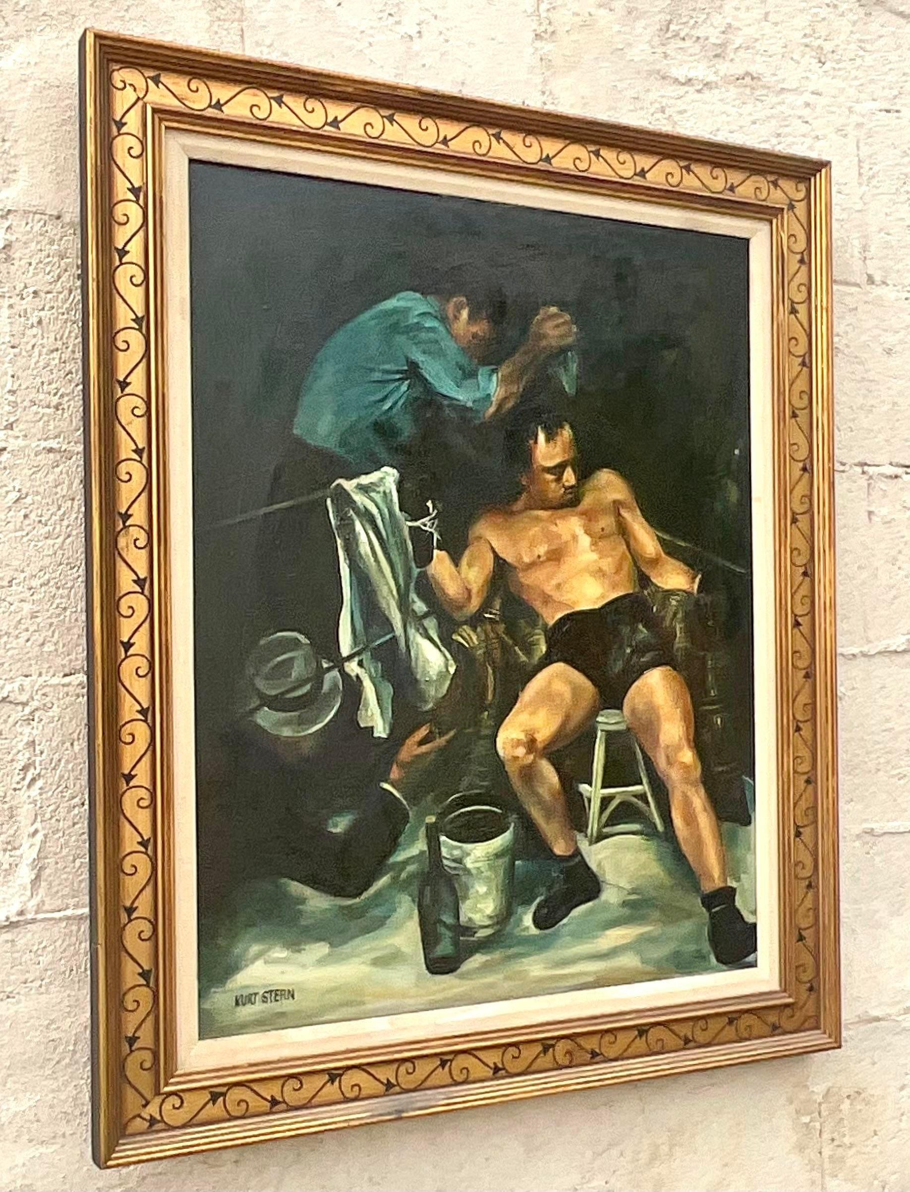 Vintage Sport Figurative Signed Oil Painting on Canvas For Sale 2