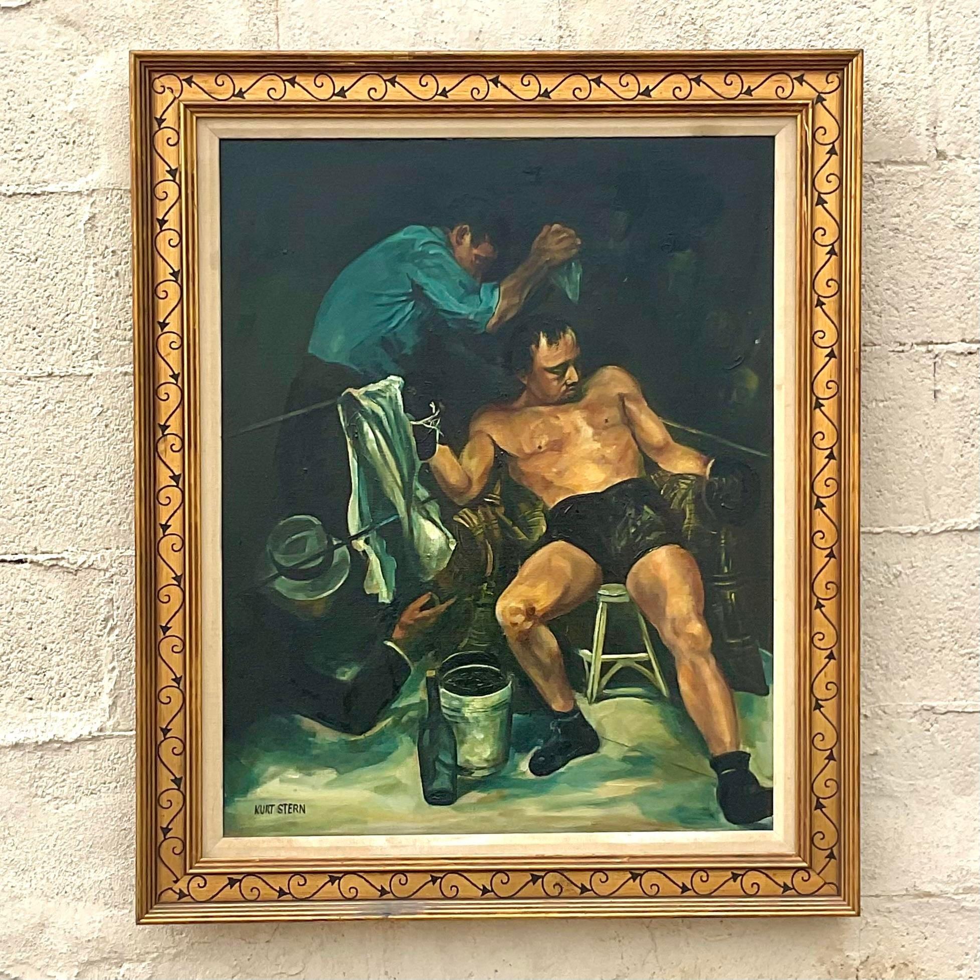Vintage Sport Figurative Signed Oil Painting on Canvas For Sale 3