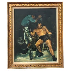 Vintage Sport Figurative Signed Oil Painting on Canvas