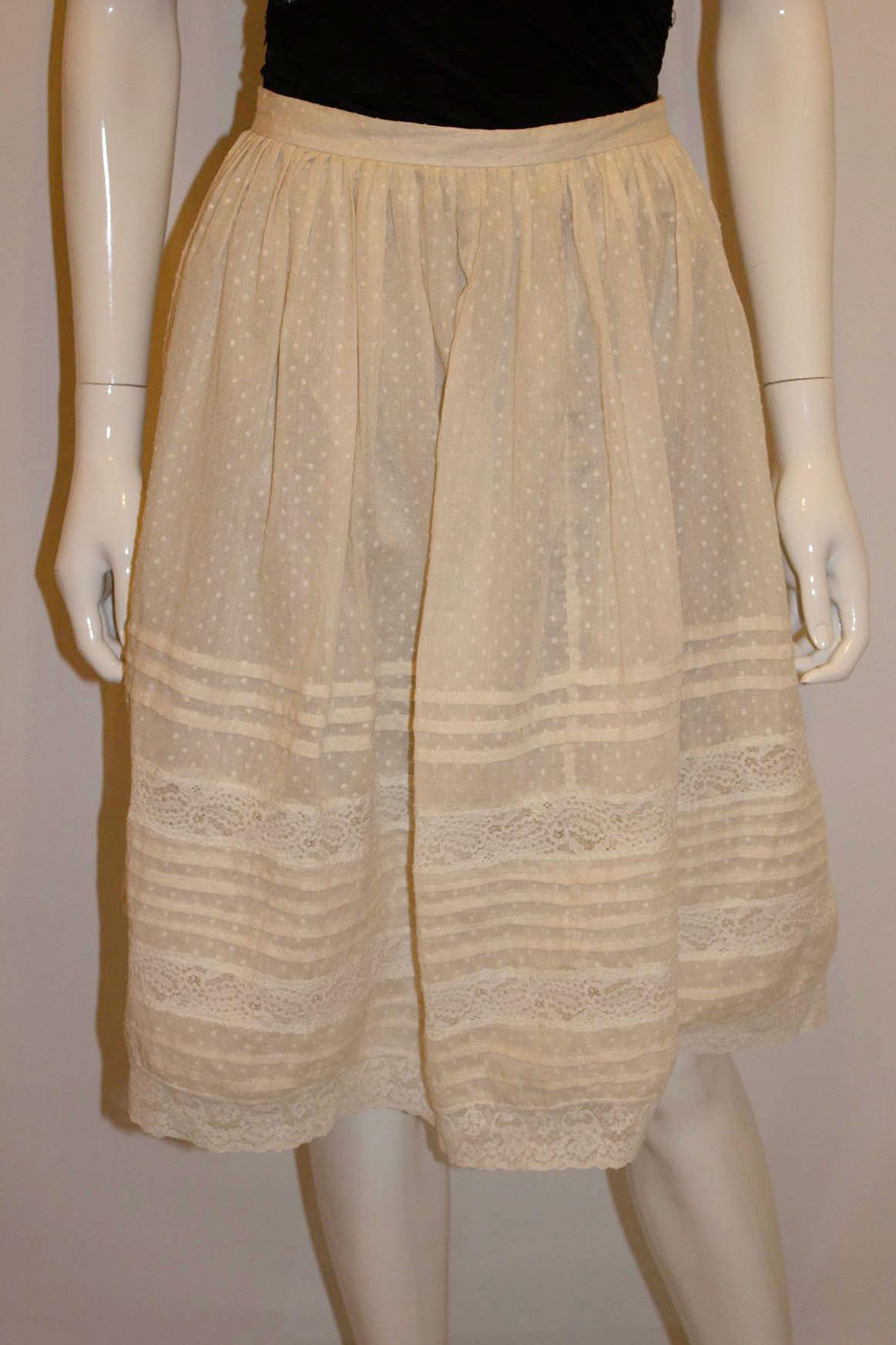 Brown Vintage Spot Swiss Cotton Gathered  Skirt For Sale
