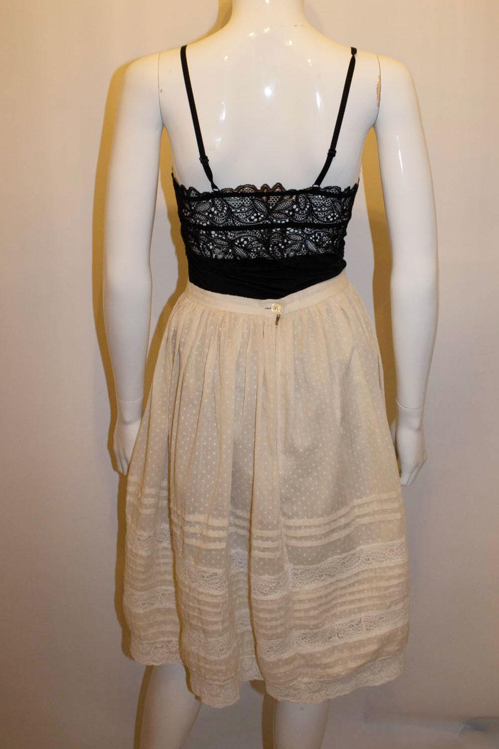 Women's Vintage Spot Swiss Cotton Gathered  Skirt For Sale