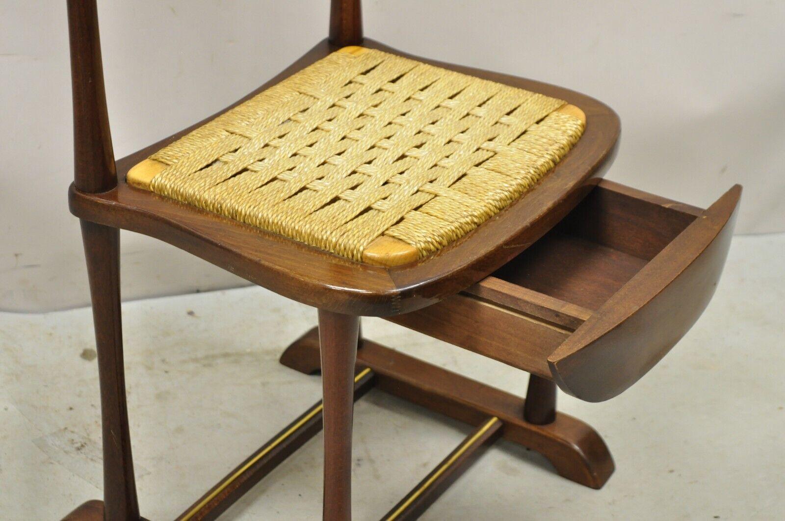 20th Century Vintage SPQR Mid Century Italian Modern Clothing Valet Seat Chair with Drawer For Sale