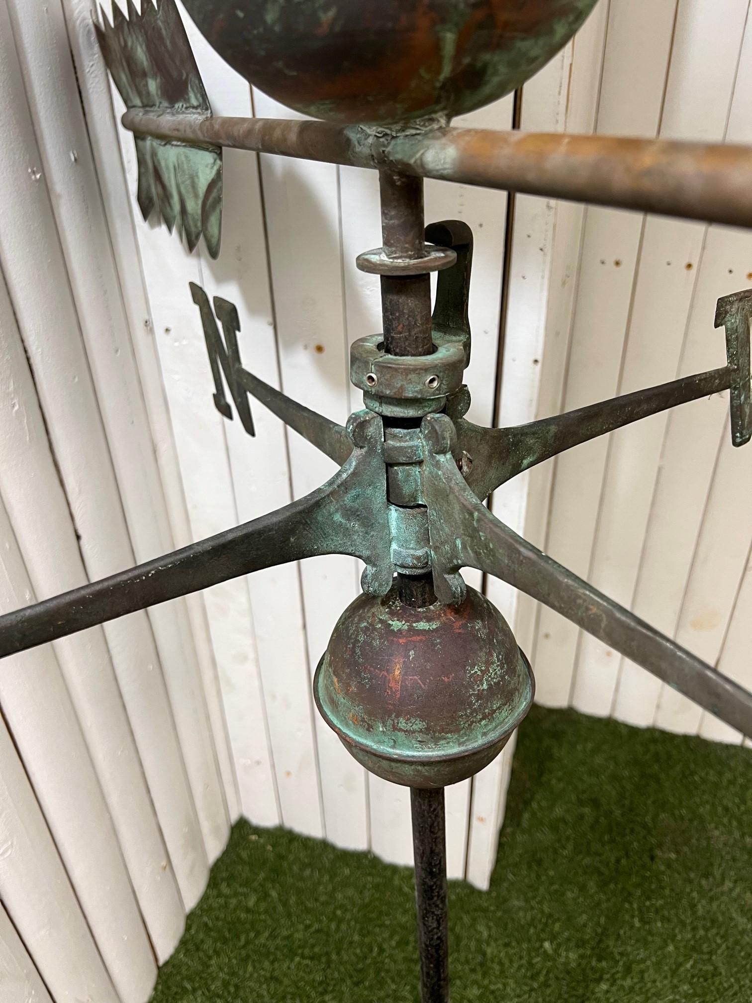 Vintage Spread Winged Copper Eagle Weathervane W/ Sphere, Arrow, Directionals 6