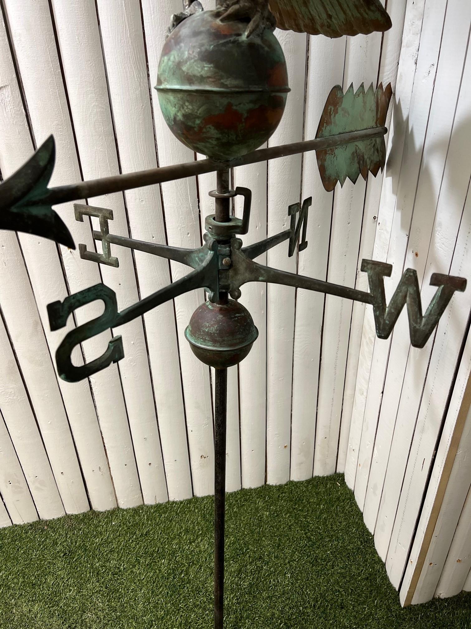 Vintage Spread Winged Copper Eagle Weathervane W/ Sphere, Arrow, Directionals 7
