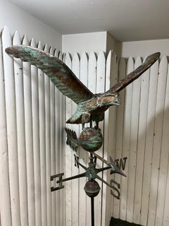 Vintage Spread Winged Copper Eagle Weathervane W/ Sphere, Arrow, Directionals
