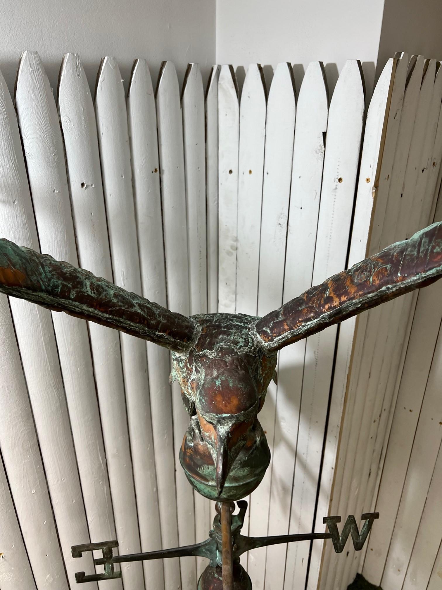 Unknown Vintage Spread Winged Copper Eagle Weathervane W/ Sphere, Arrow, Directionals
