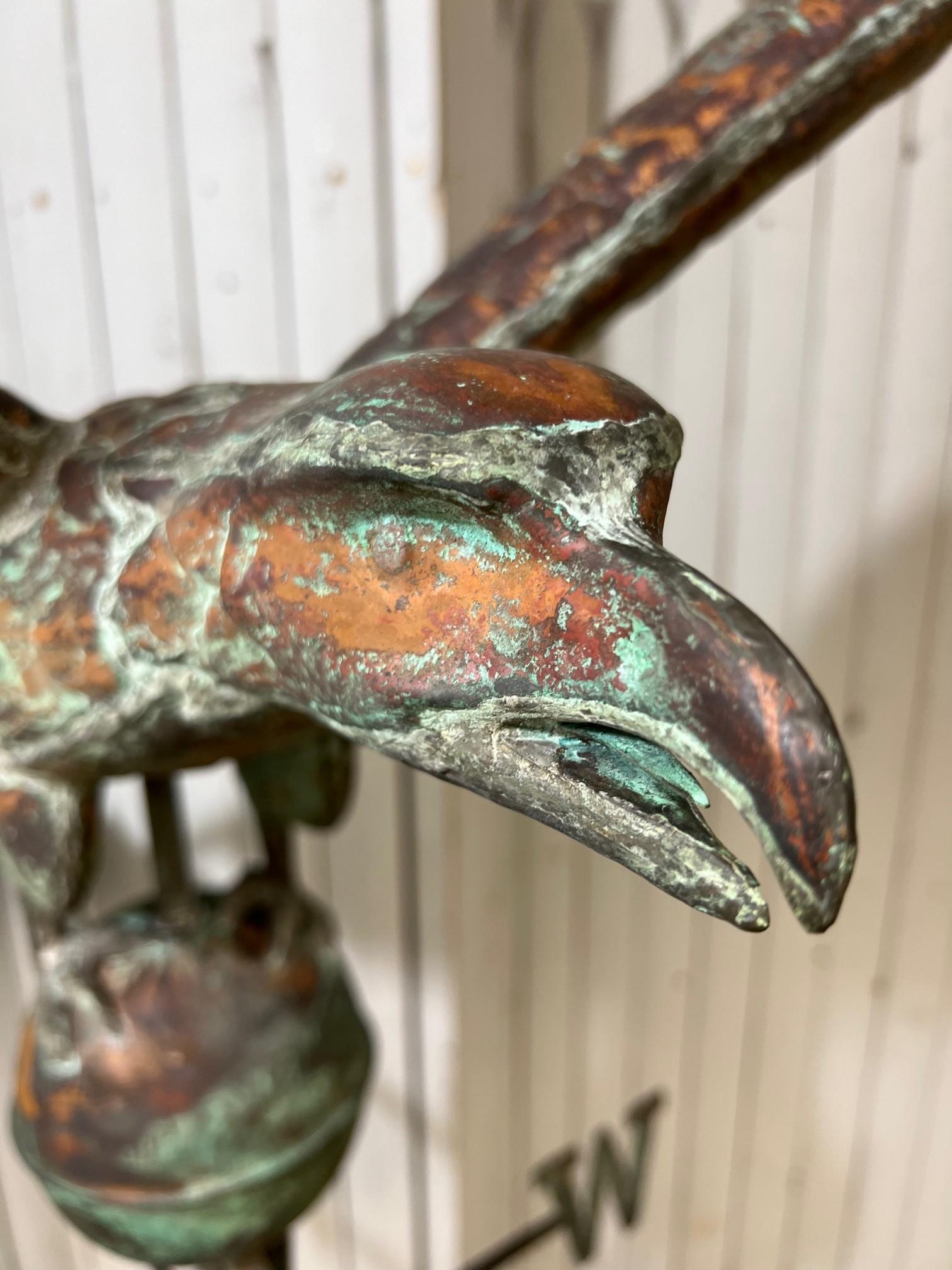 20th Century Vintage Spread Winged Copper Eagle Weathervane W/ Sphere, Arrow, Directionals