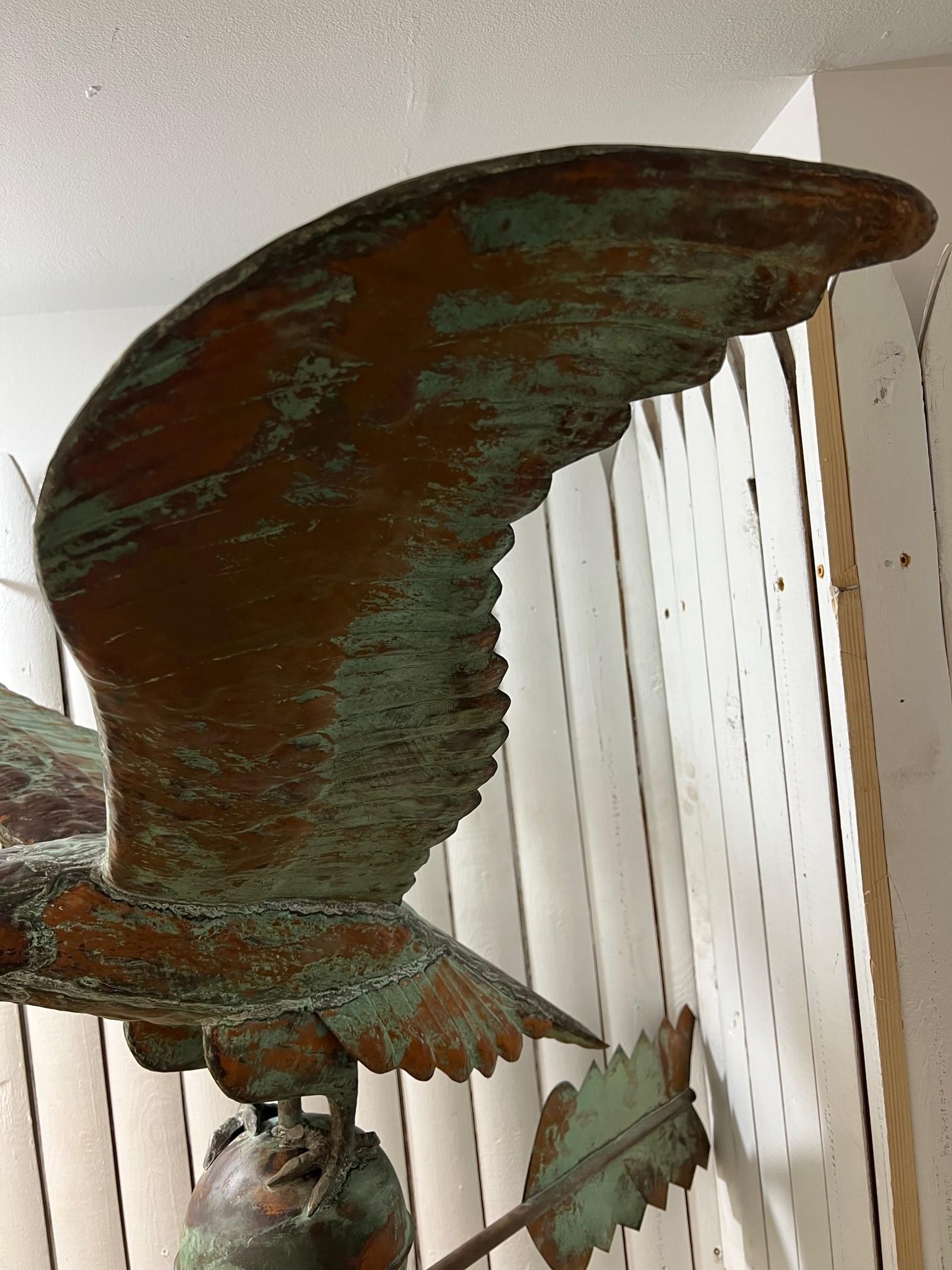 Vintage Spread Winged Copper Eagle Weathervane W/ Sphere, Arrow, Directionals 1