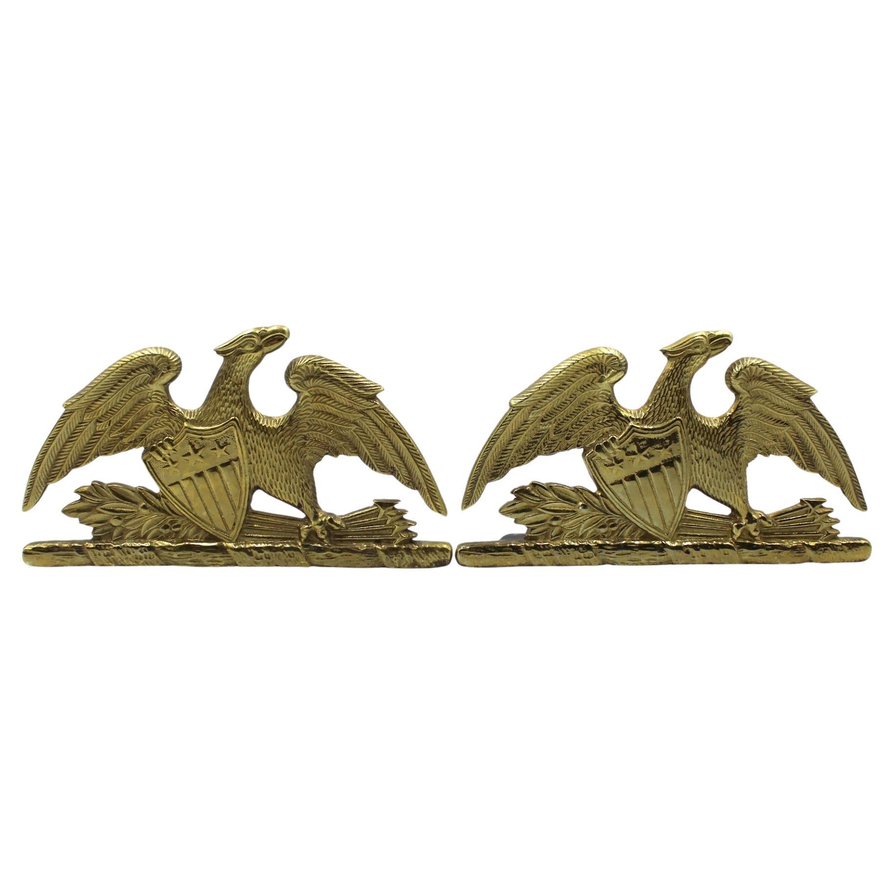 Federal Vintage Spreadwing Brass Eagle Bookends by Virginia Metalcrafters, 1952