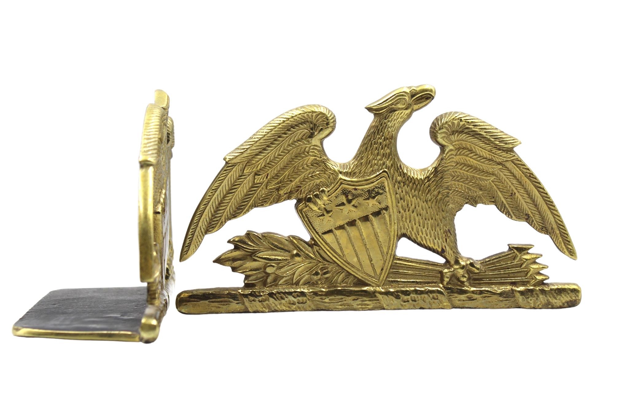 American Vintage Spreadwing Brass Eagle Bookends by Virginia Metalcrafters, 1952