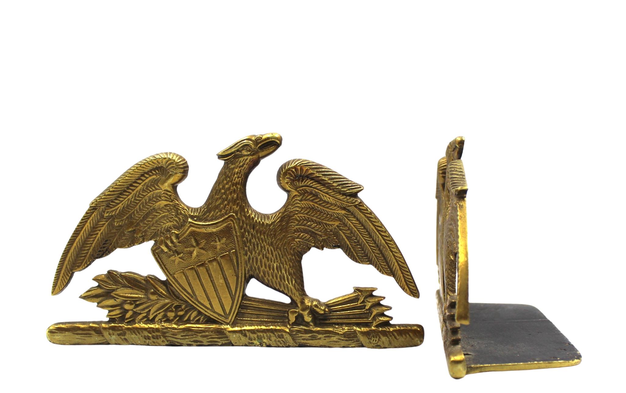 Vintage Spreadwing Brass Eagle Bookends by Virginia Metalcrafters, 1952 2