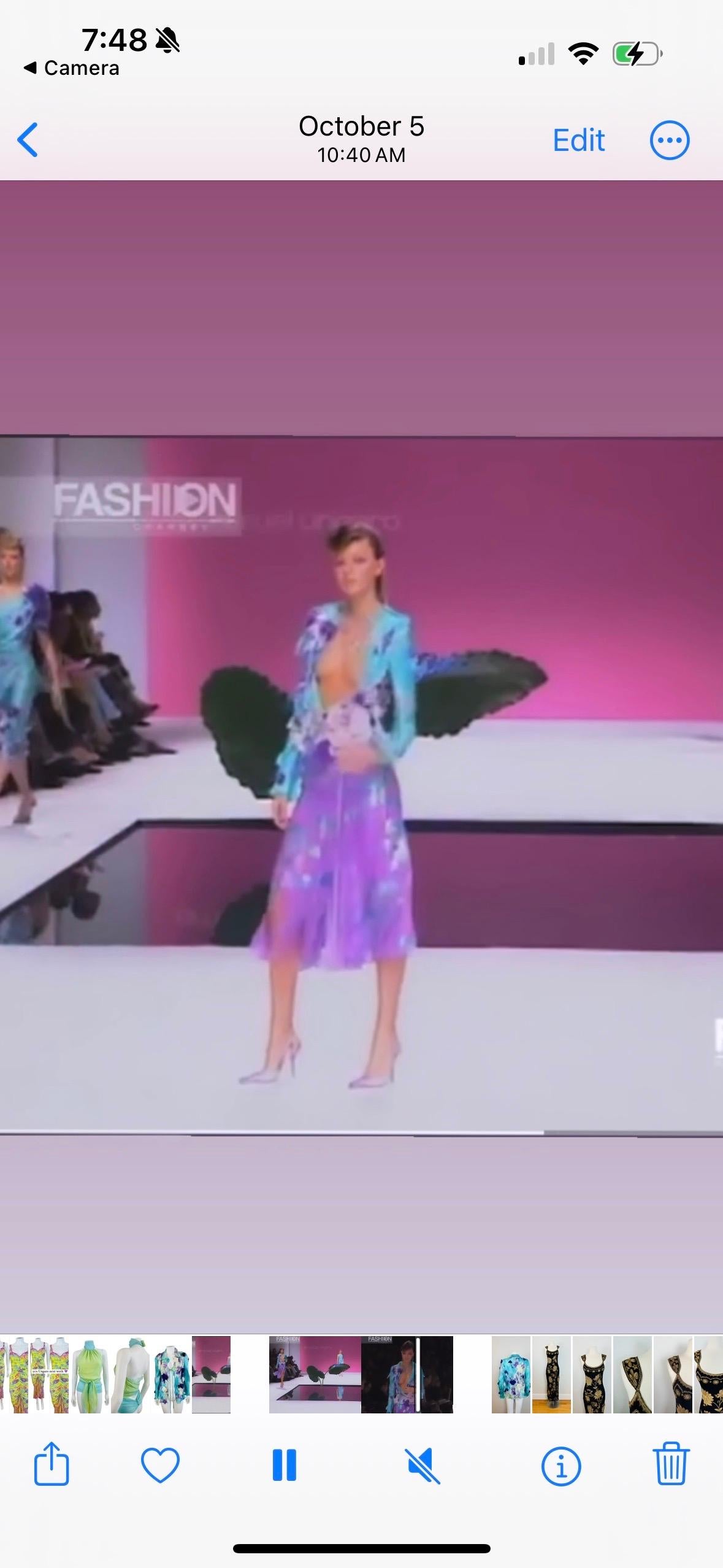 Gray Vintage Spring 2001 2000s Emanuel Ungaro Runway Silk Floral Blouse Top For Sale